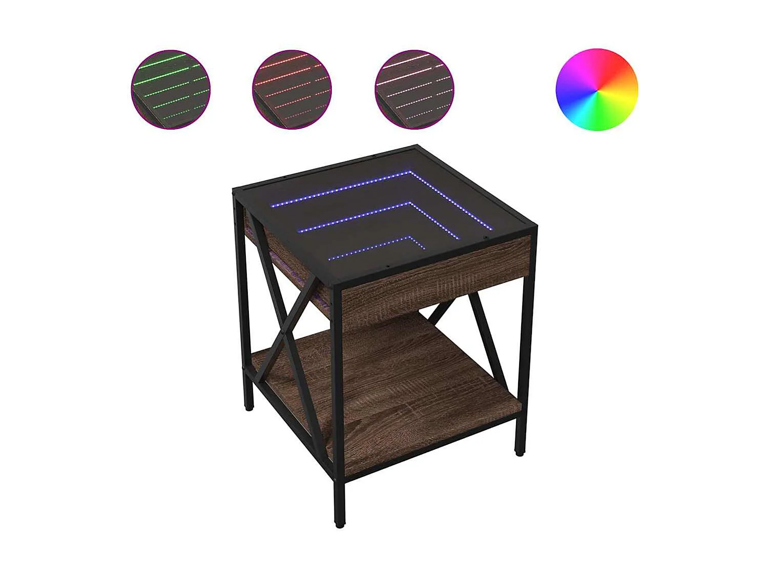 Couchtisch mit Infinity-LED Braun Eichen-Optik 40x40x49 cm