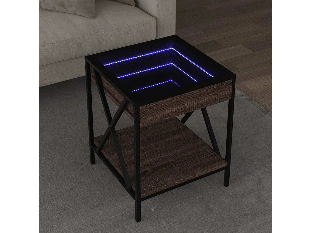 Couchtisch mit Infinity-LED Braun Eichen-Optik 40x40x49 cm