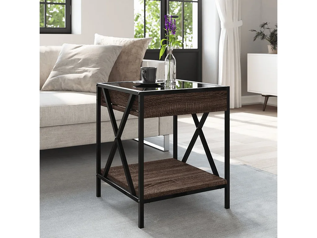 Couchtisch mit Infinity-LED Braun Eichen-Optik 40x40x49 cm