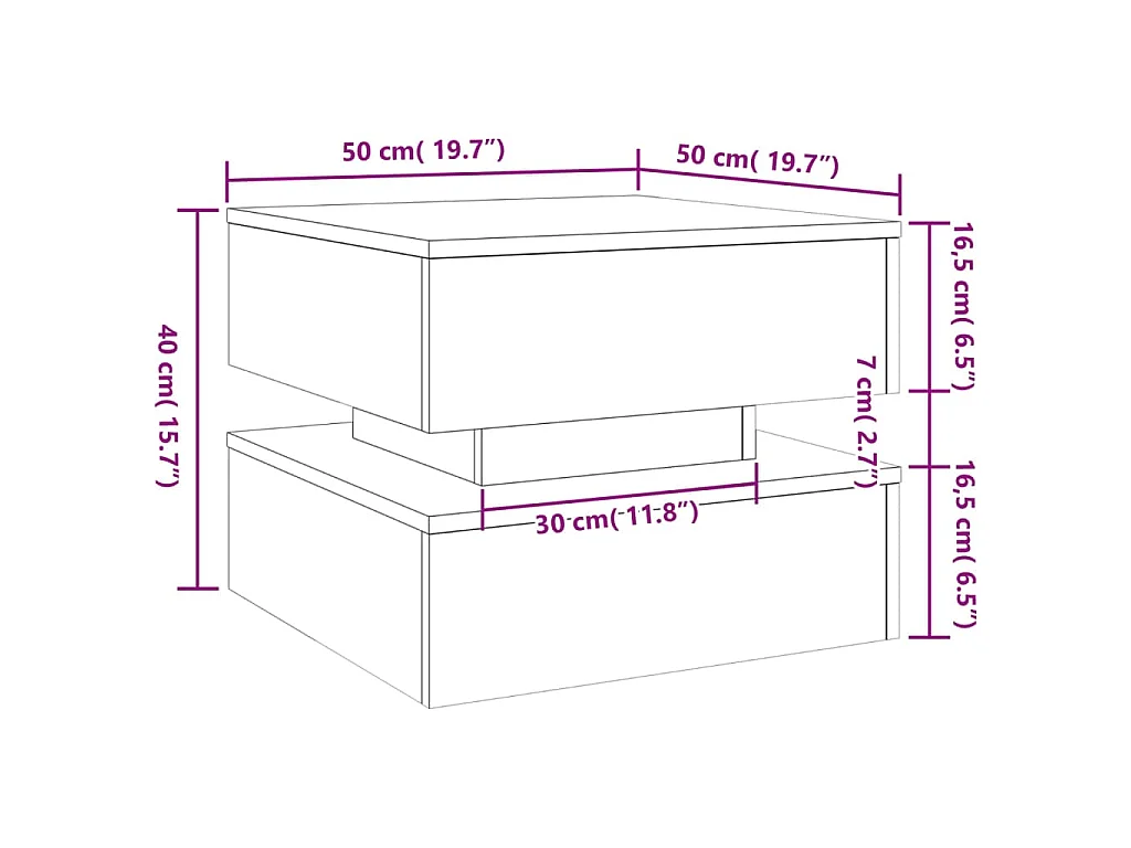 Tavolino da Salotto con Luci LED Legno Antico 50x50x40 cm