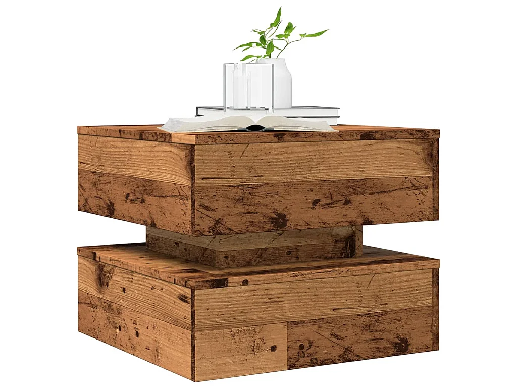 Tavolino da Salotto con Luci LED Legno Antico 50x50x40 cm
