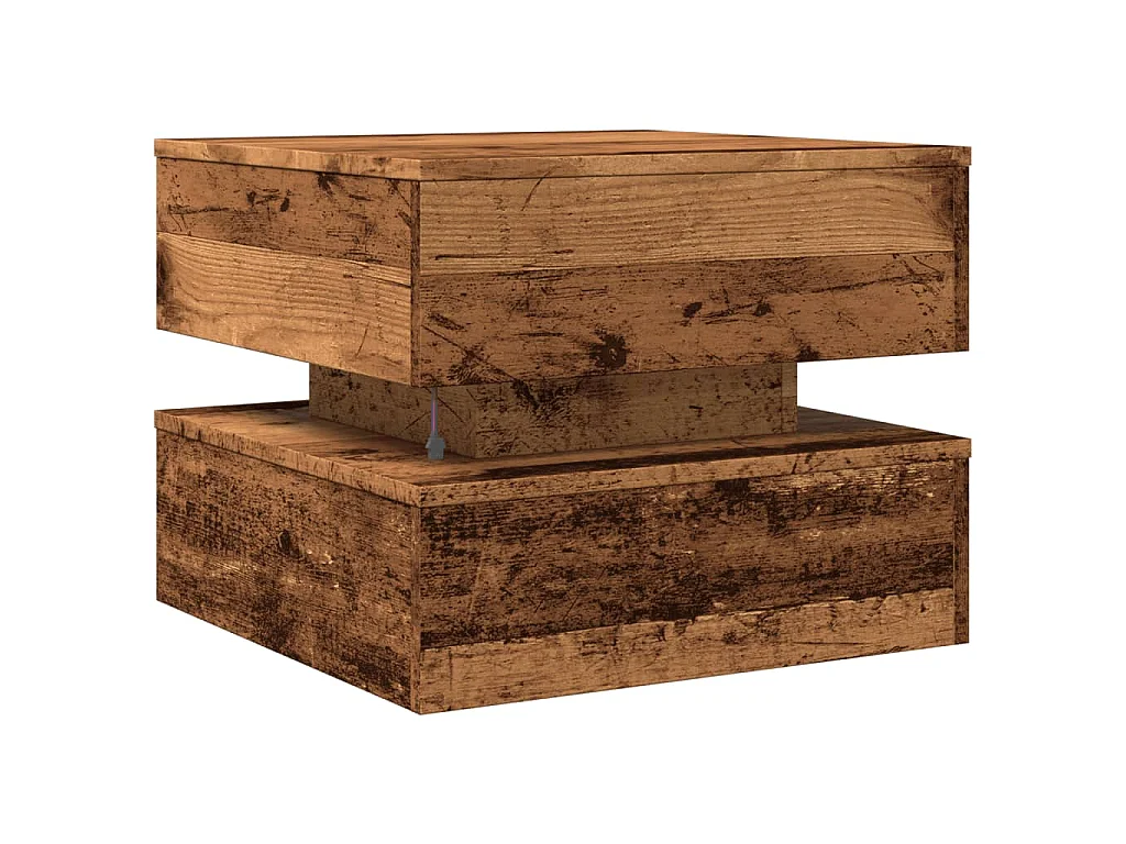 Tavolino da Salotto con Luci LED Legno Antico 50x50x40 cm