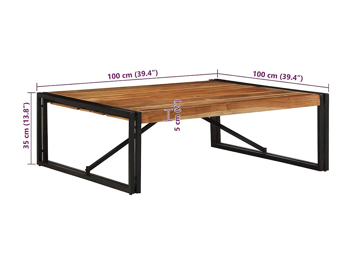 Tavolino Salotto 100x100x35 cm Legno Massello di Acacia