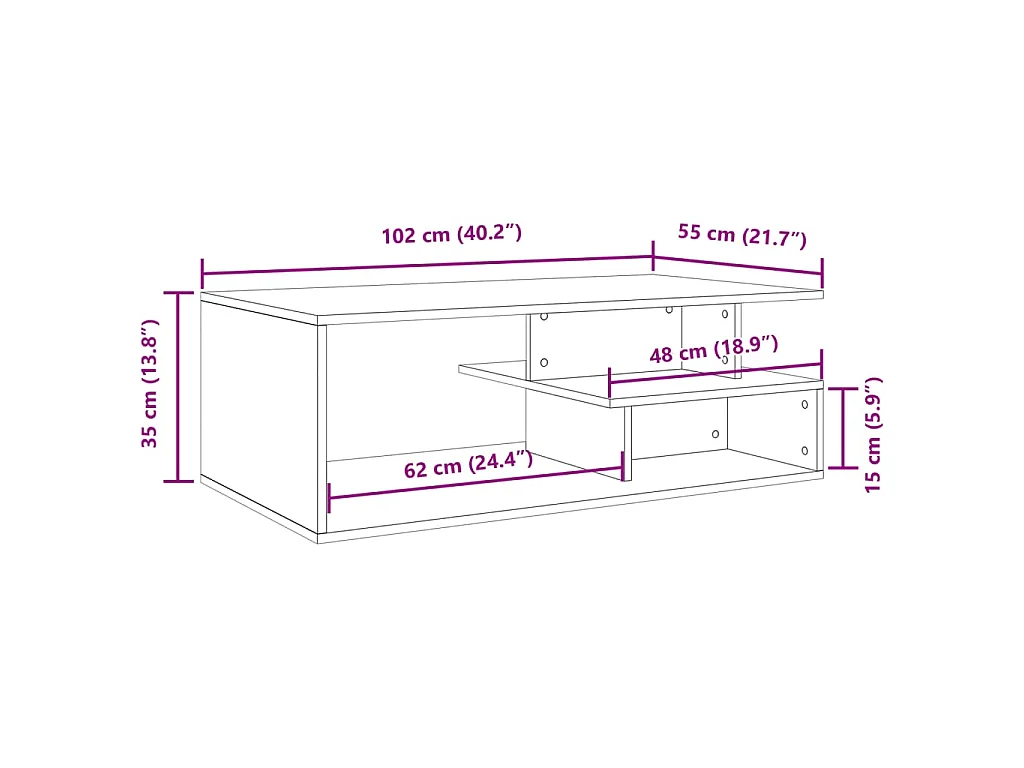Couchtisch Schwarz 102x55x35 cm Holzwerkstoff