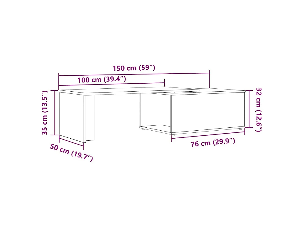 Table basse chêne artisanal 150x50x35 cm bois d'ingénierie