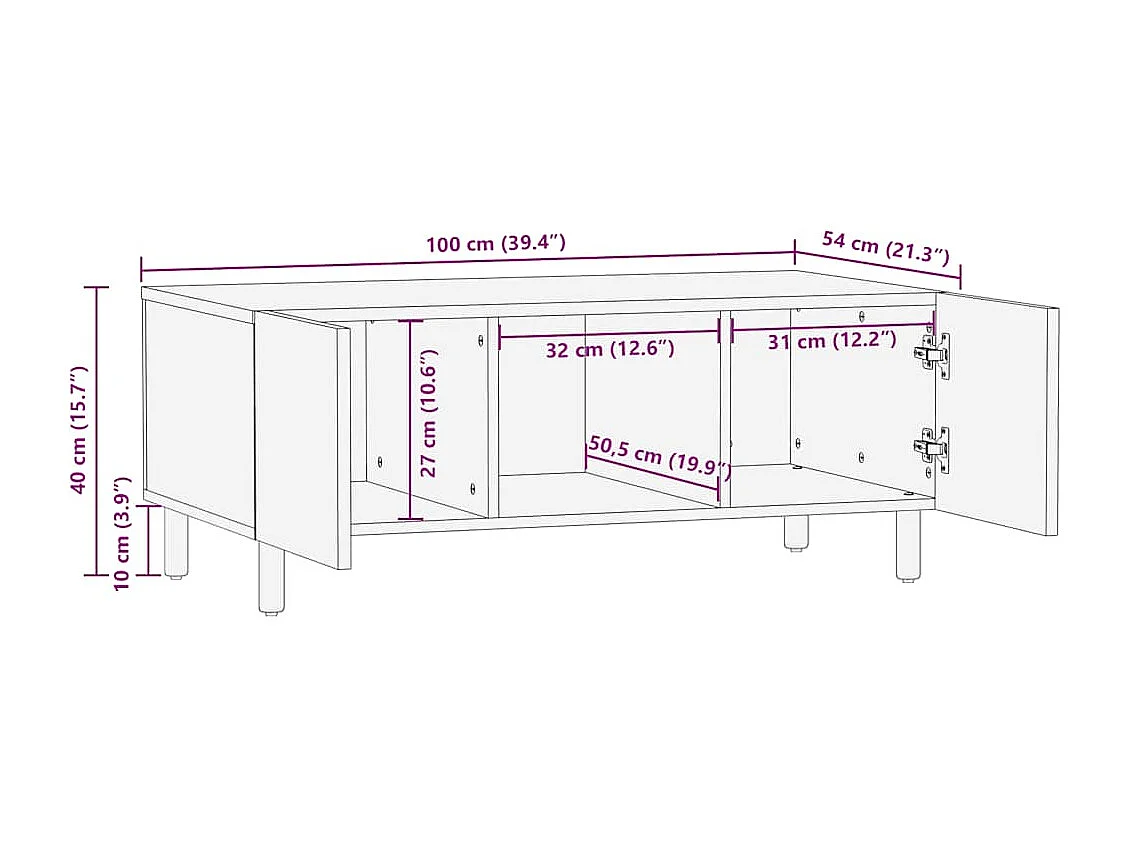 Table basse marron 100x54x40 cm bois massif de manguier