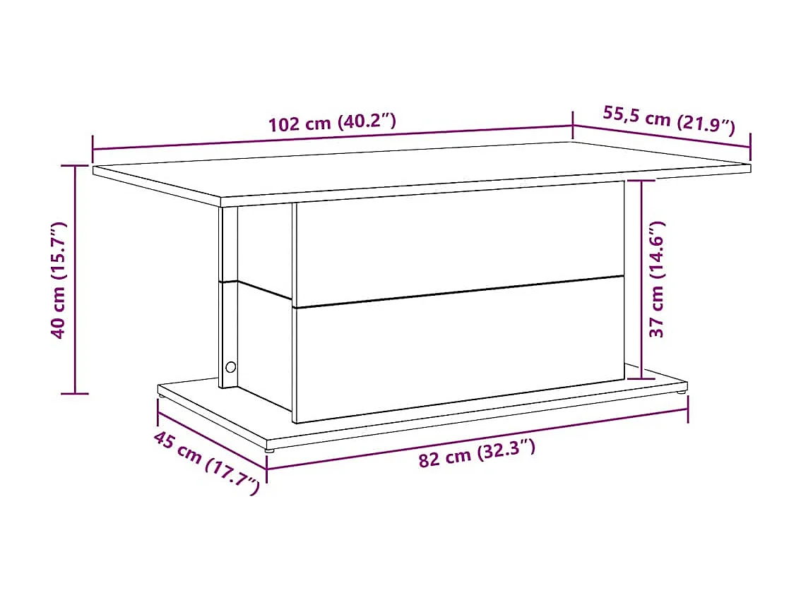 Tavolino Salotto Rovere Artigianale 102x55,5x40cm in Truciolato