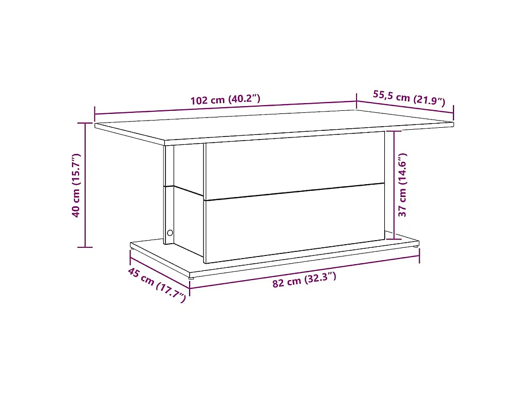 Tavolino Salotto Rovere Artigianale 102x55,5x40cm in Truciolato