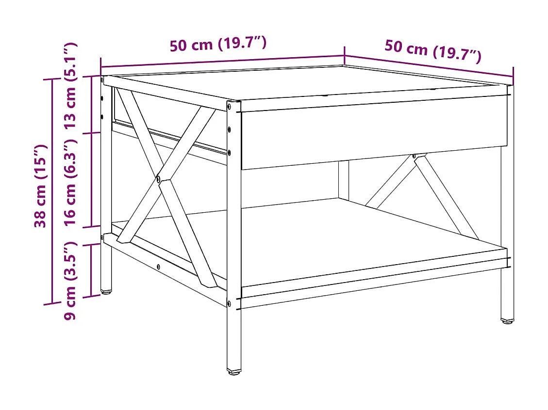 Table basse avec LED Infinity chêne marron 50x50x38 cm