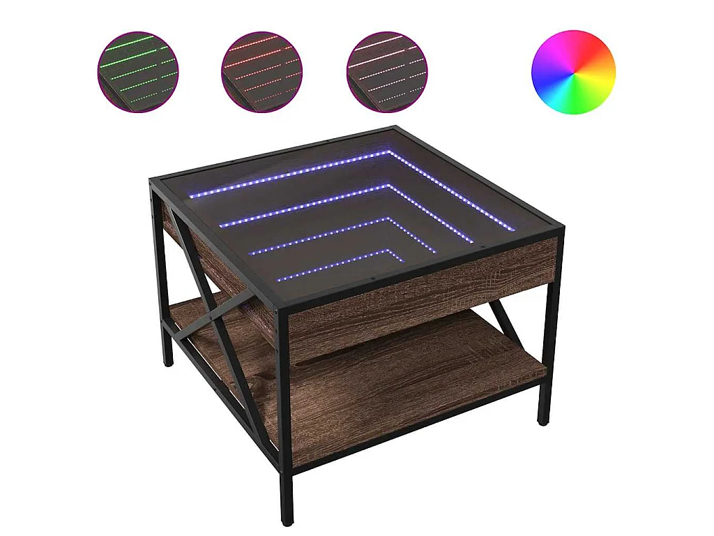 Couchtisch mit Infinity-LED Braun Eichen-Optik 50x50x38 cm