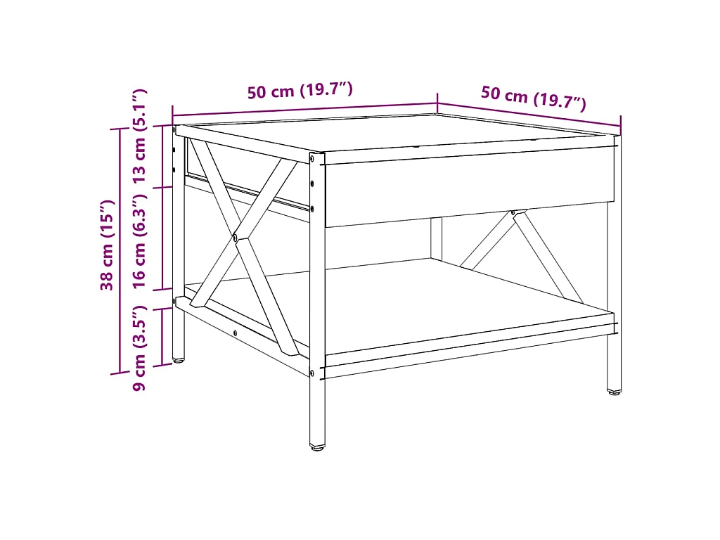 Couchtisch mit Infinity-LED Braun Eichen-Optik 50x50x38 cm