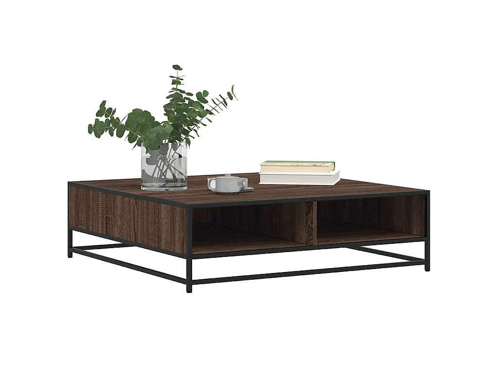 Table basse chêne marron 100x100x30 cm bois d'ingénierie/métal