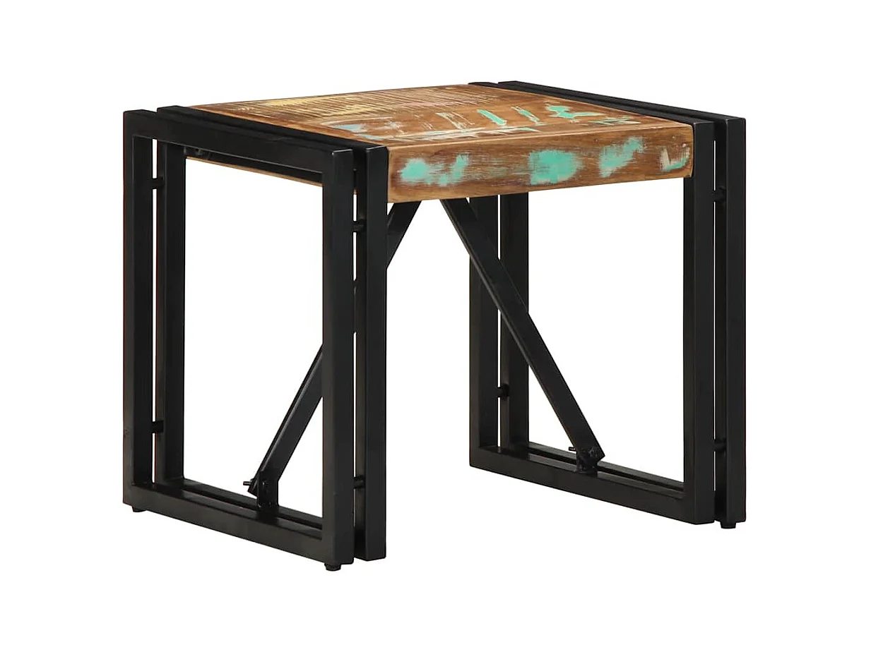Table basse multicolore 40x40x35 cm bois de récupération massif
