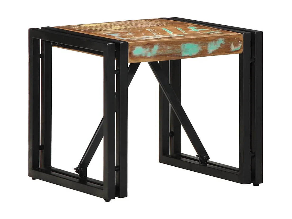Table basse multicolore 40x40x35 cm bois de récupération massif