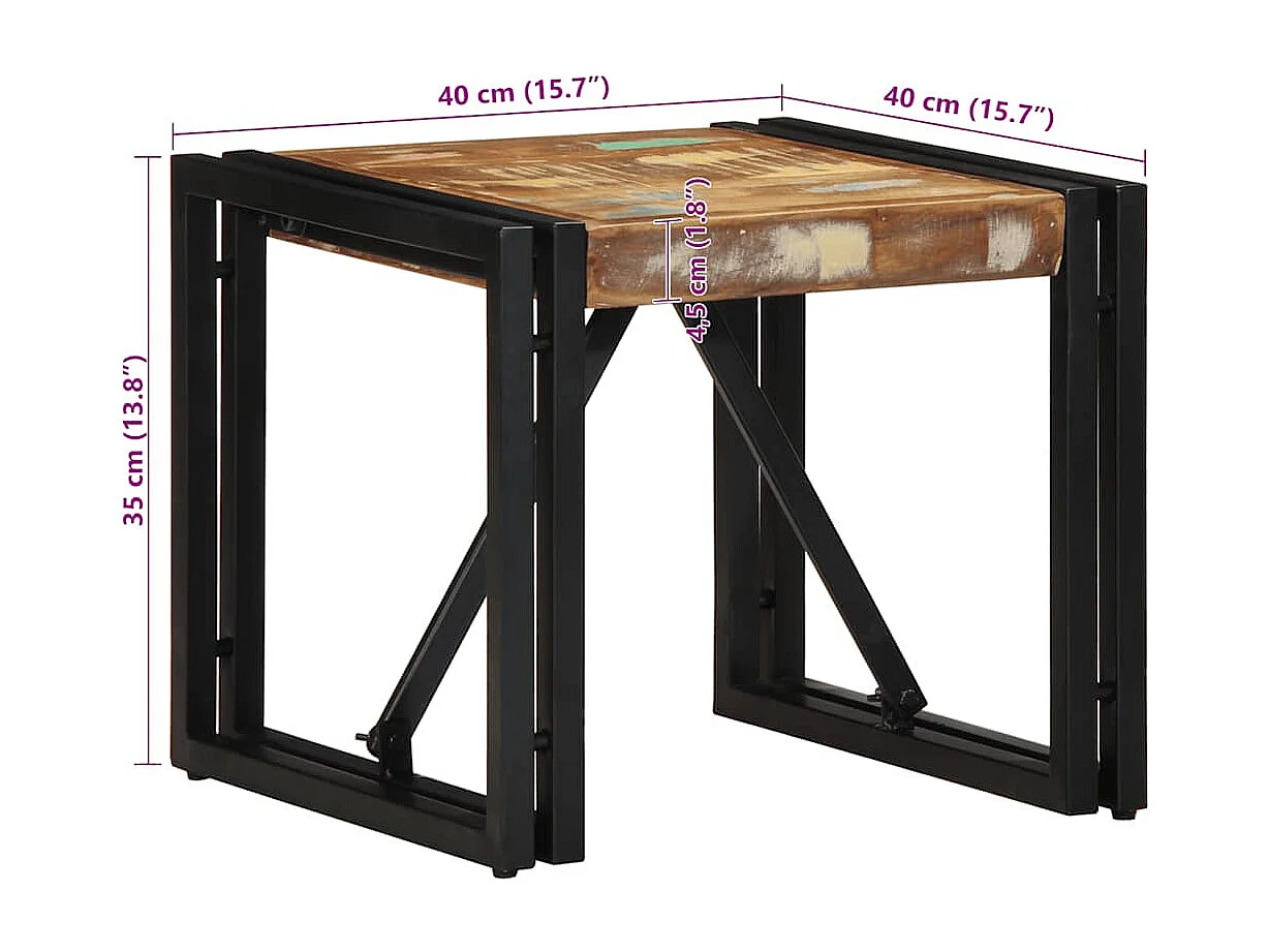 Table basse multicolore 40x40x35 cm bois de récupération massif