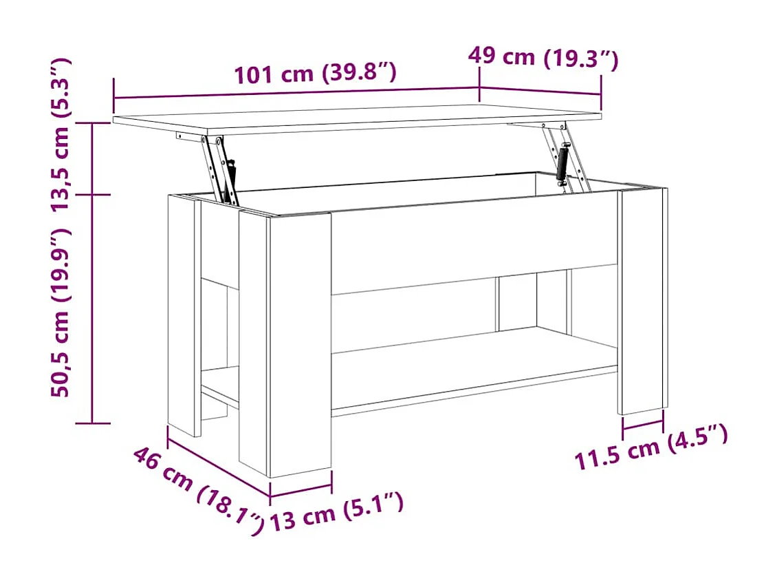 Couchtisch Artisan-Eiche 101x49x52 cm Holzwerkstoff