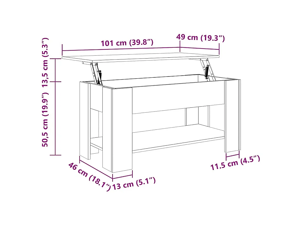 Tavolino Salotto Rovere Artigianale 101x49x52 cm in Truciolato