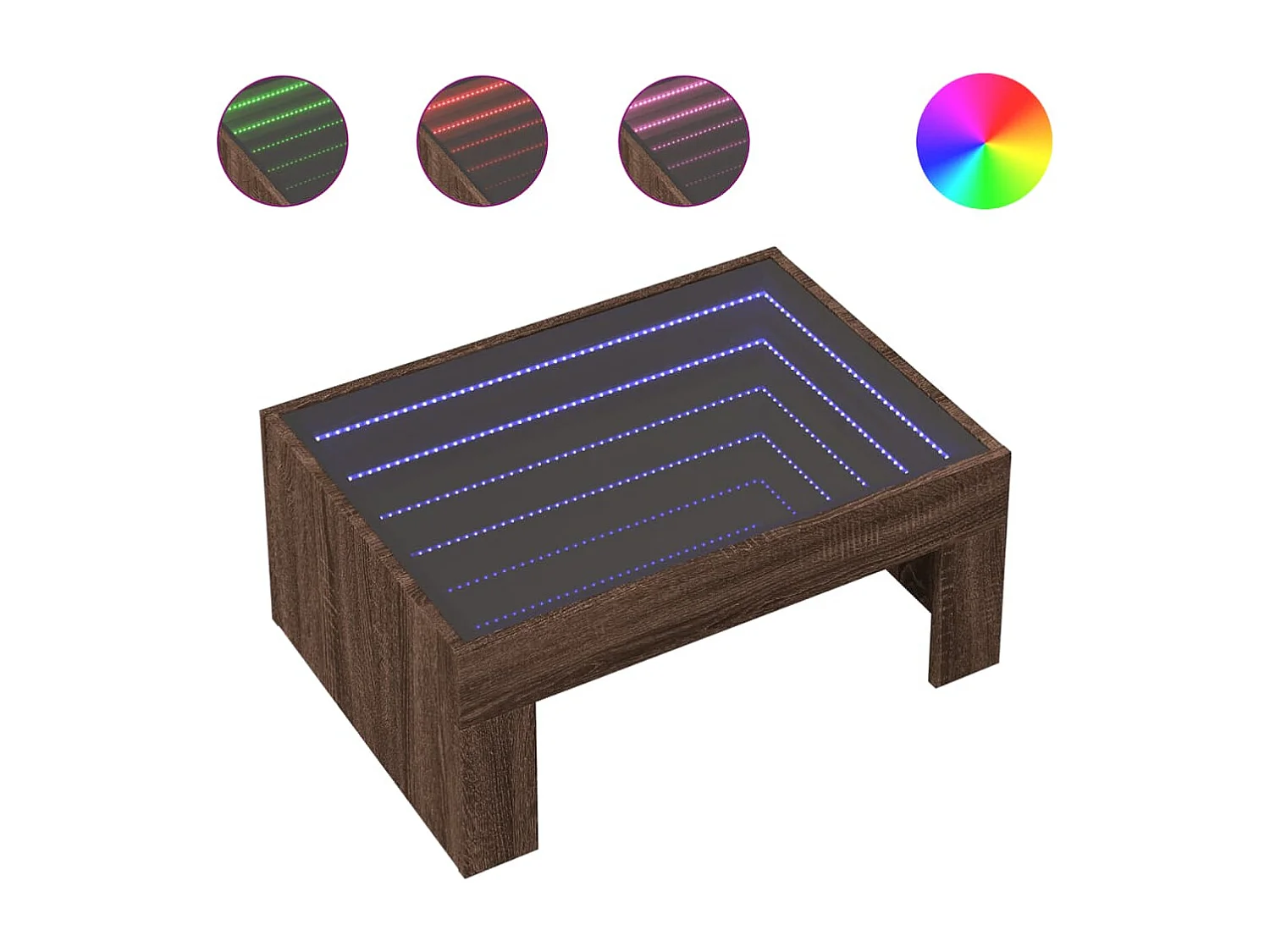 Table basse avec LED infini chêne marron 70x50x30 cm