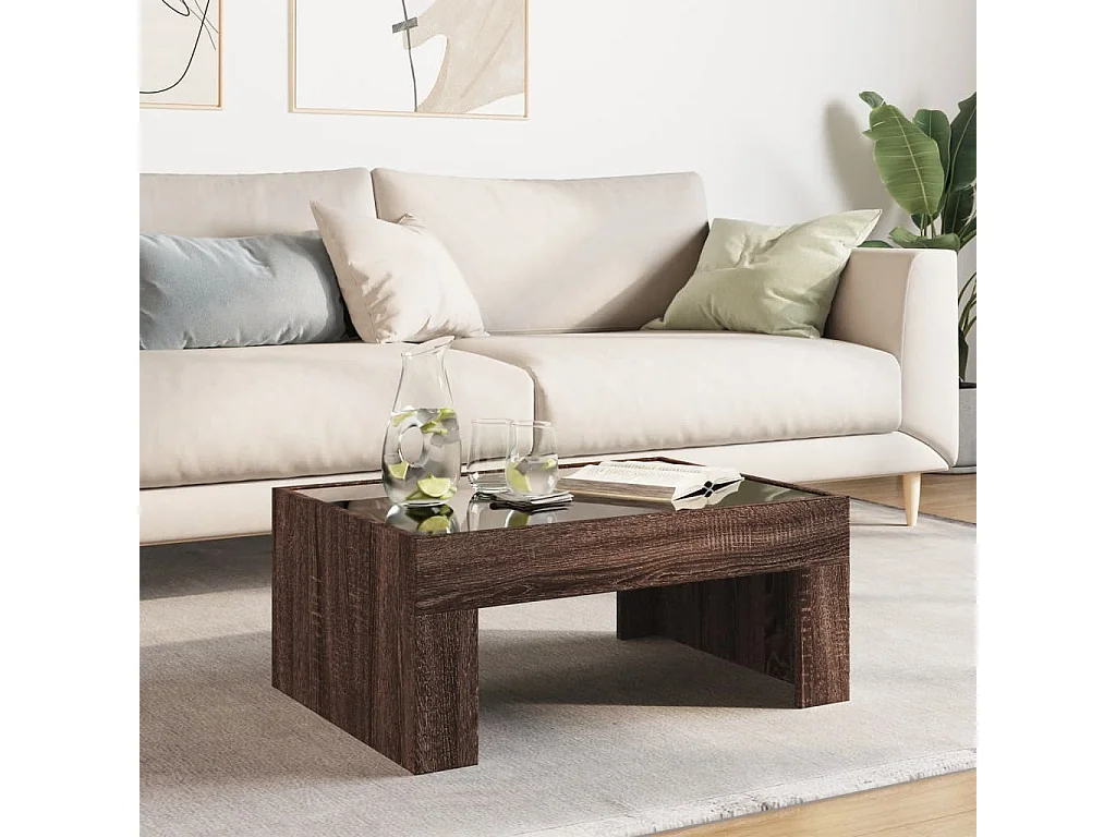 Table basse avec LED infini chêne marron 70x50x30 cm