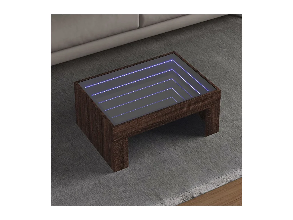 Table basse avec LED infini chêne marron 70x50x30 cm