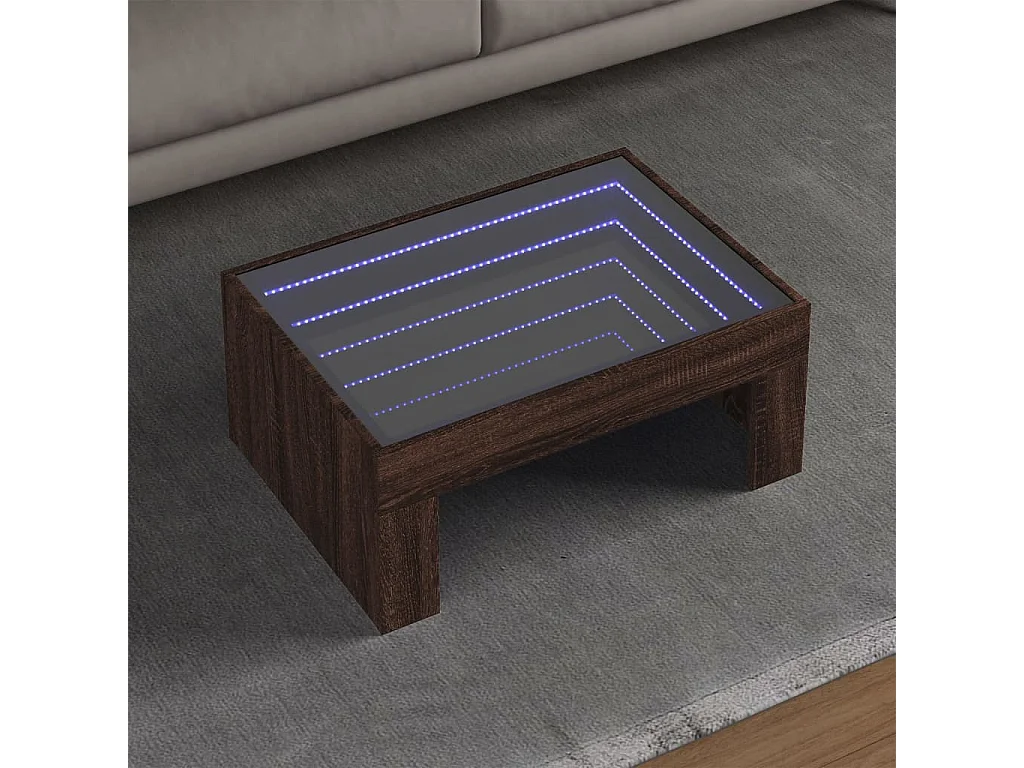 Table basse avec LED infini chêne marron 70x50x30 cm