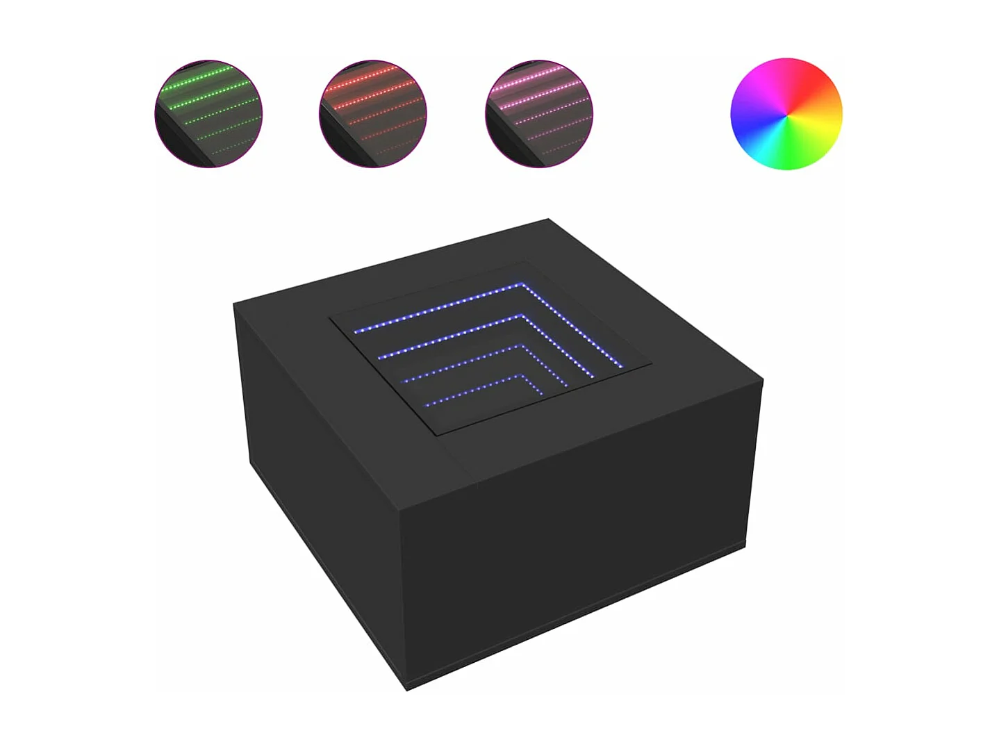 Table basse avec LED noir 60x60x40 cm bois d'ingénierie