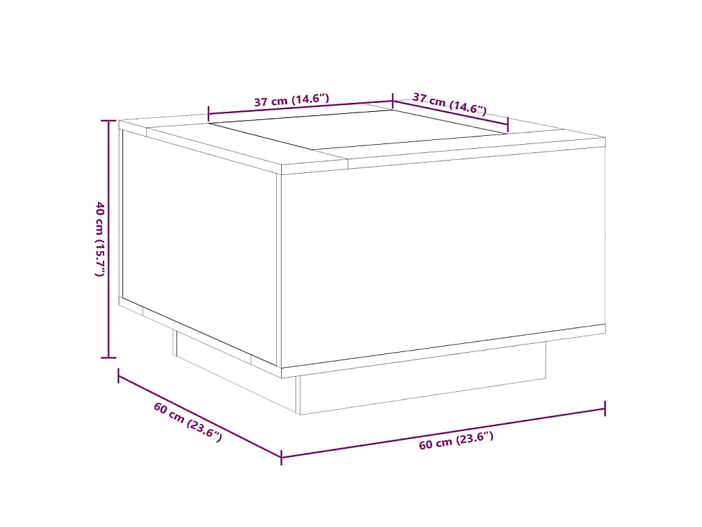 Table basse avec LED noir 60x60x40 cm bois d'ingénierie
