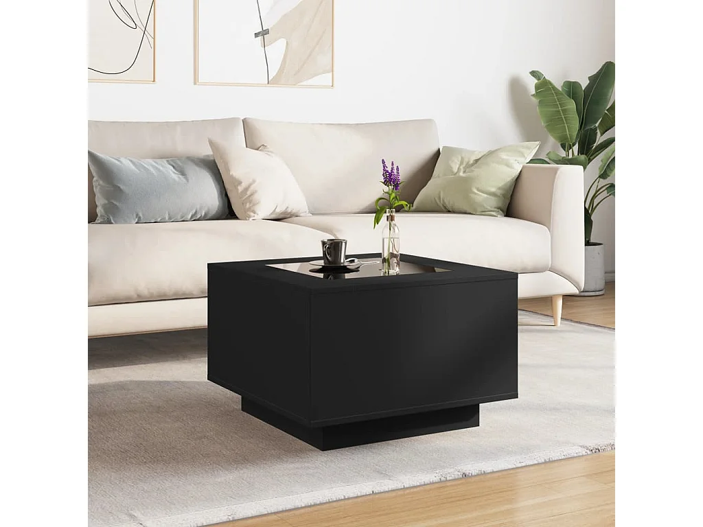 Table basse avec LED noir 60x60x40 cm bois d'ingénierie