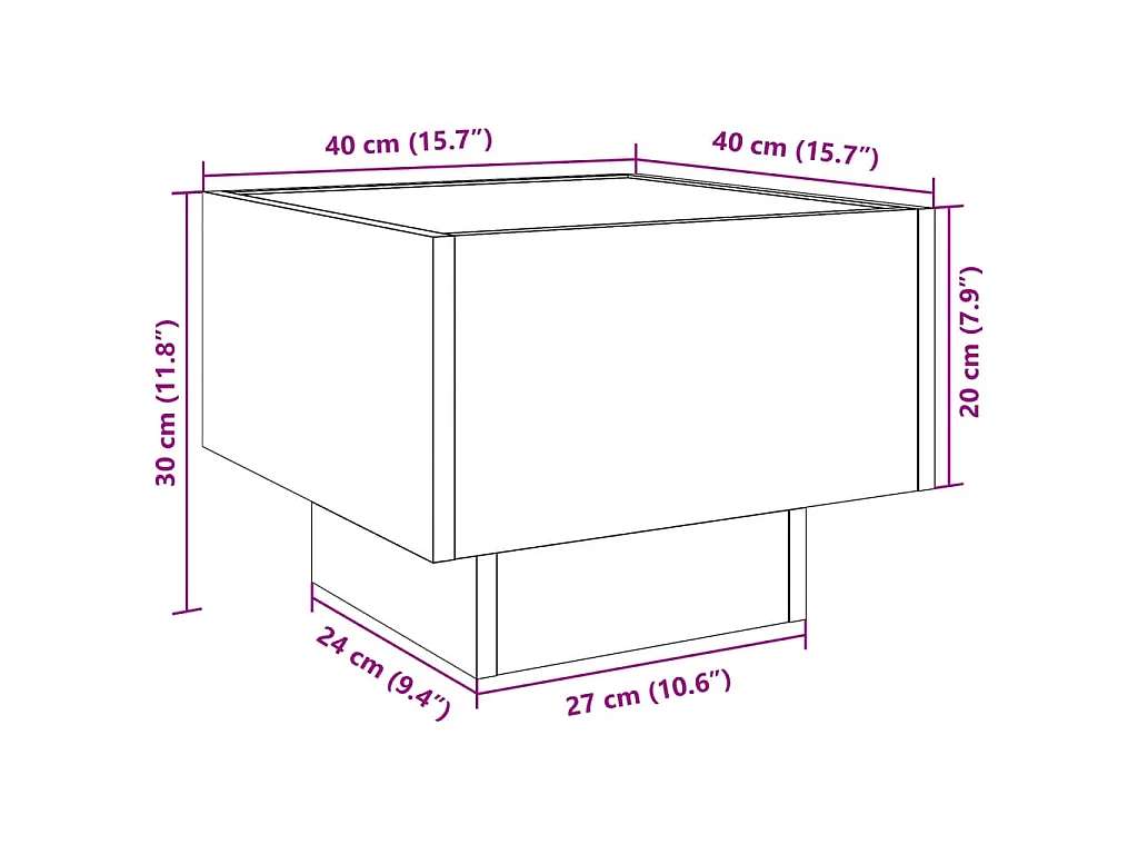 Beistelltisch mit LED Betongrau 40x40x30 cm Holzwerkstoff