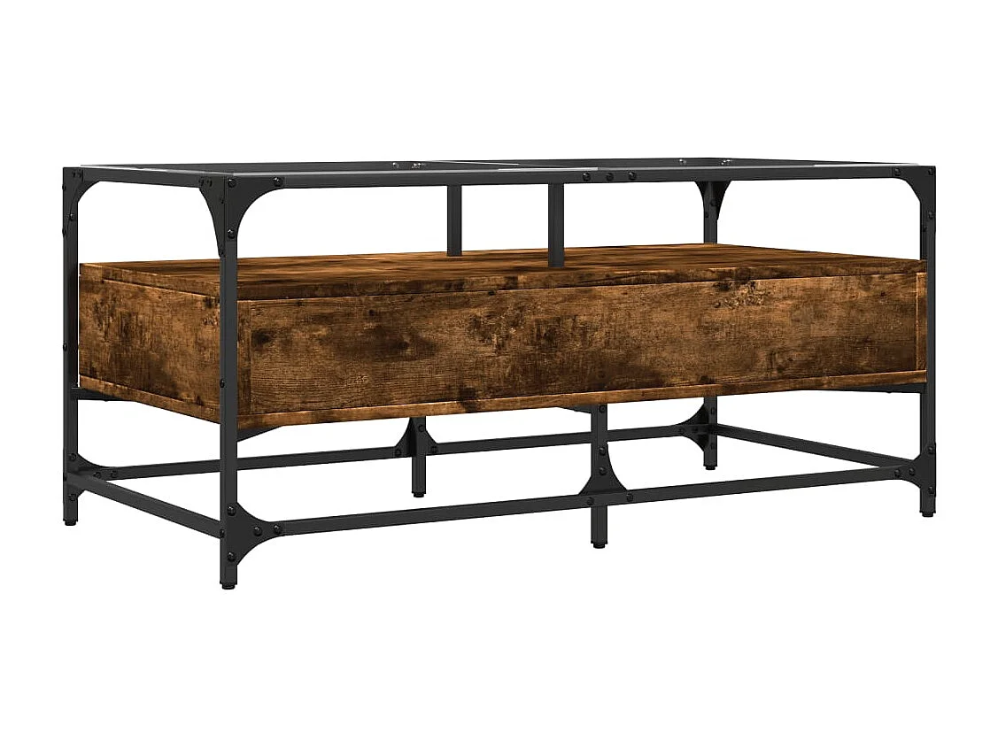 Table basse avec dessus en verre chêne fumé 98,5x50x45 cm acier