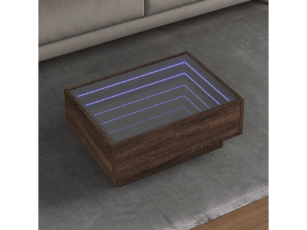 Table basse avec LED chêne marron 70x50x30 cm bois d'ingénierie