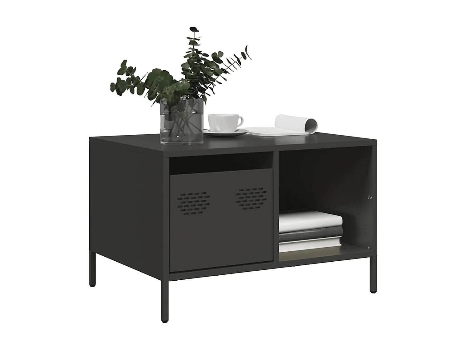 Table basse noir 68,5x50x43,5 cm acier laminé à froid