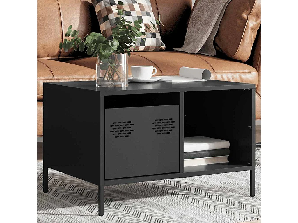 Table basse noir 68,5x50x43,5 cm acier laminé à froid