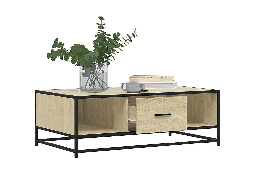 Table basse chêne sonoma 100x57x35cm bois d'ingénierie et métal