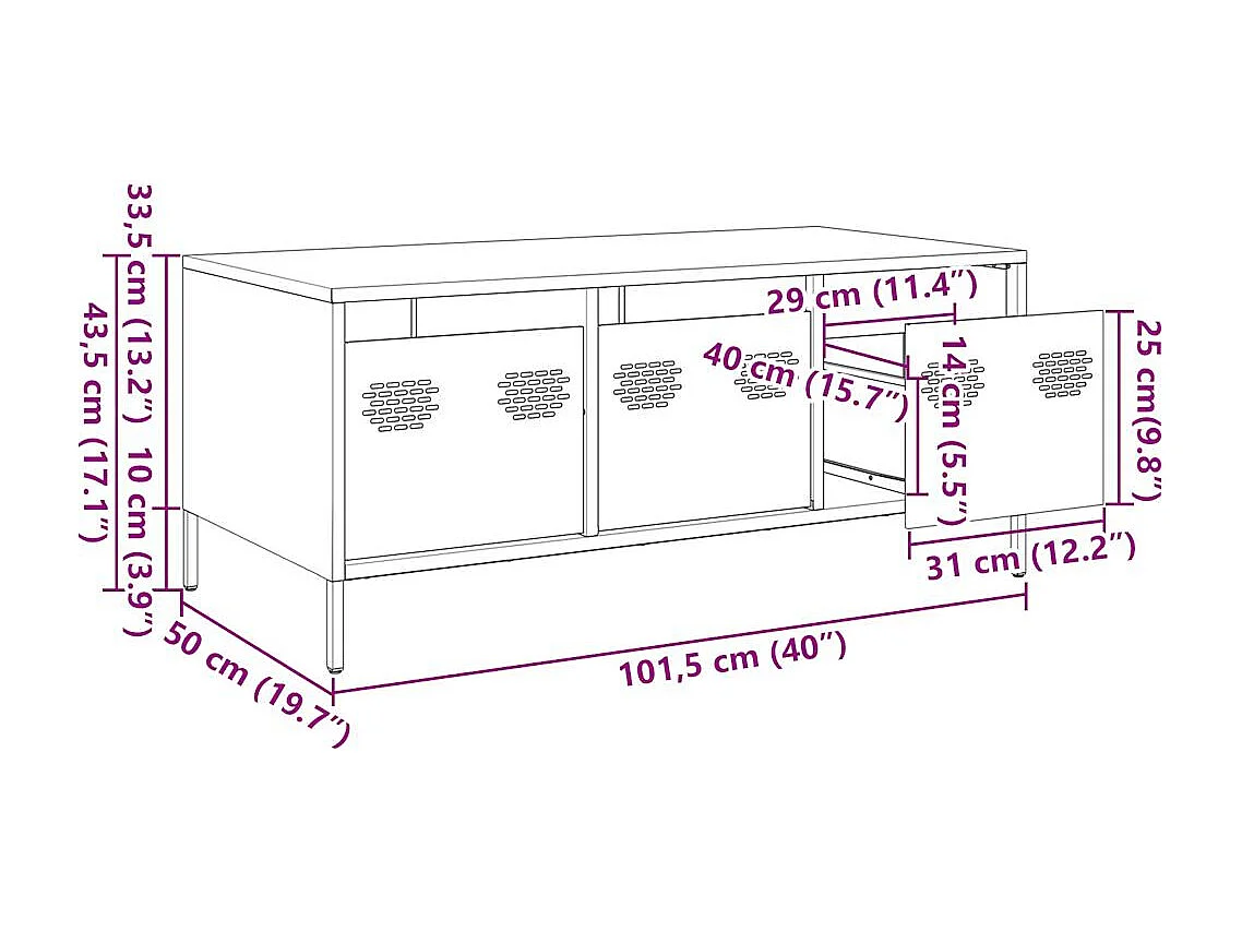 Salontafel 101,5x50x43,5 cm koudgewalst staal wit