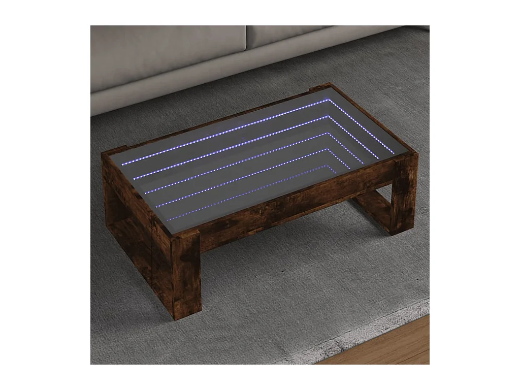 Table basse avec LED infini chêne fumé 90x53x30 cm