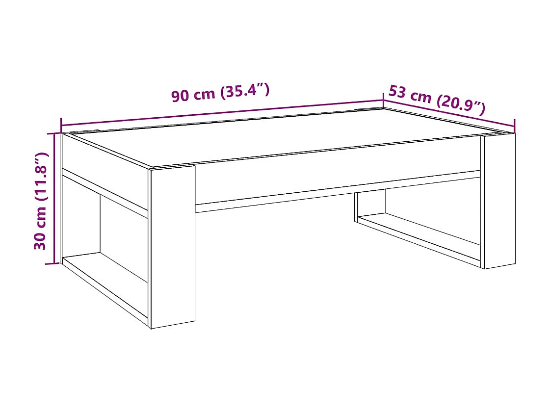 Table basse avec LED infini chêne fumé 90x53x30 cm
