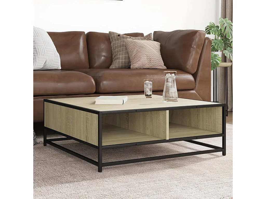 Tavolino Rovere Sonoma 80x80x30 cm in Truciolato e Metallo