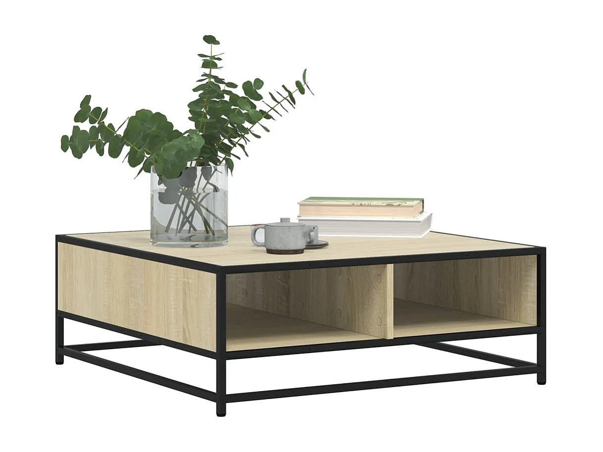 Tavolino Rovere Sonoma 80x80x30 cm in Truciolato e Metallo