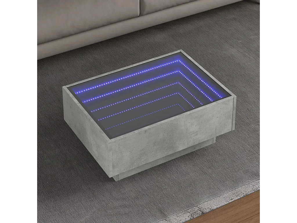 Salontafel met LED 70x50x30 cm bewerkt hout betongrijs