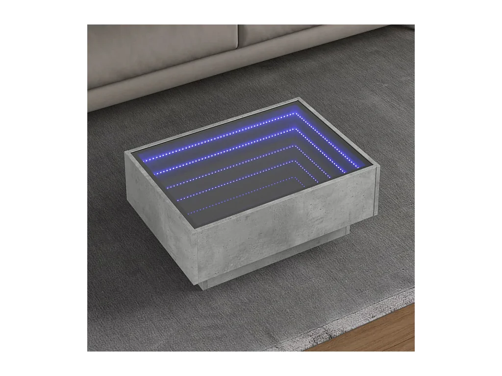 Table basse avec LED gris béton 70x50x30 cm bois d'ingénierie