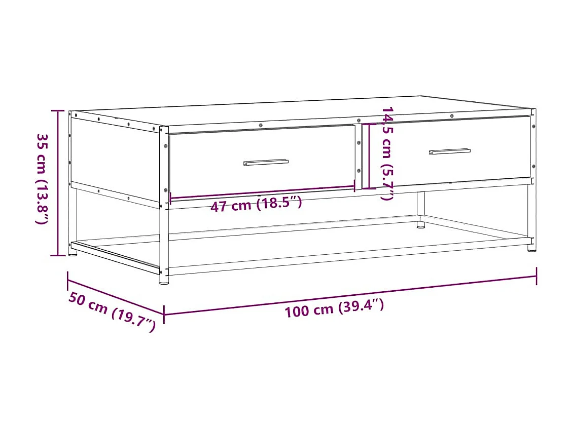 Couchtisch Braun Eichen-Optik 100x50x35 cm Holzwerkstoff Metall