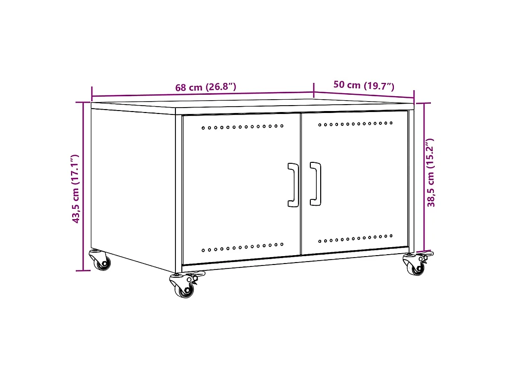 Table basse jaune moutarde 68x50x43,5 cm acier