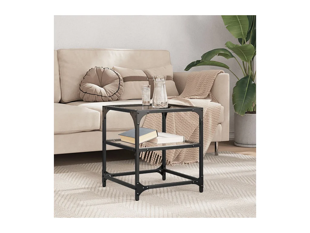 Table basse avec dessus en verre transparent 40x40x45 cm acier