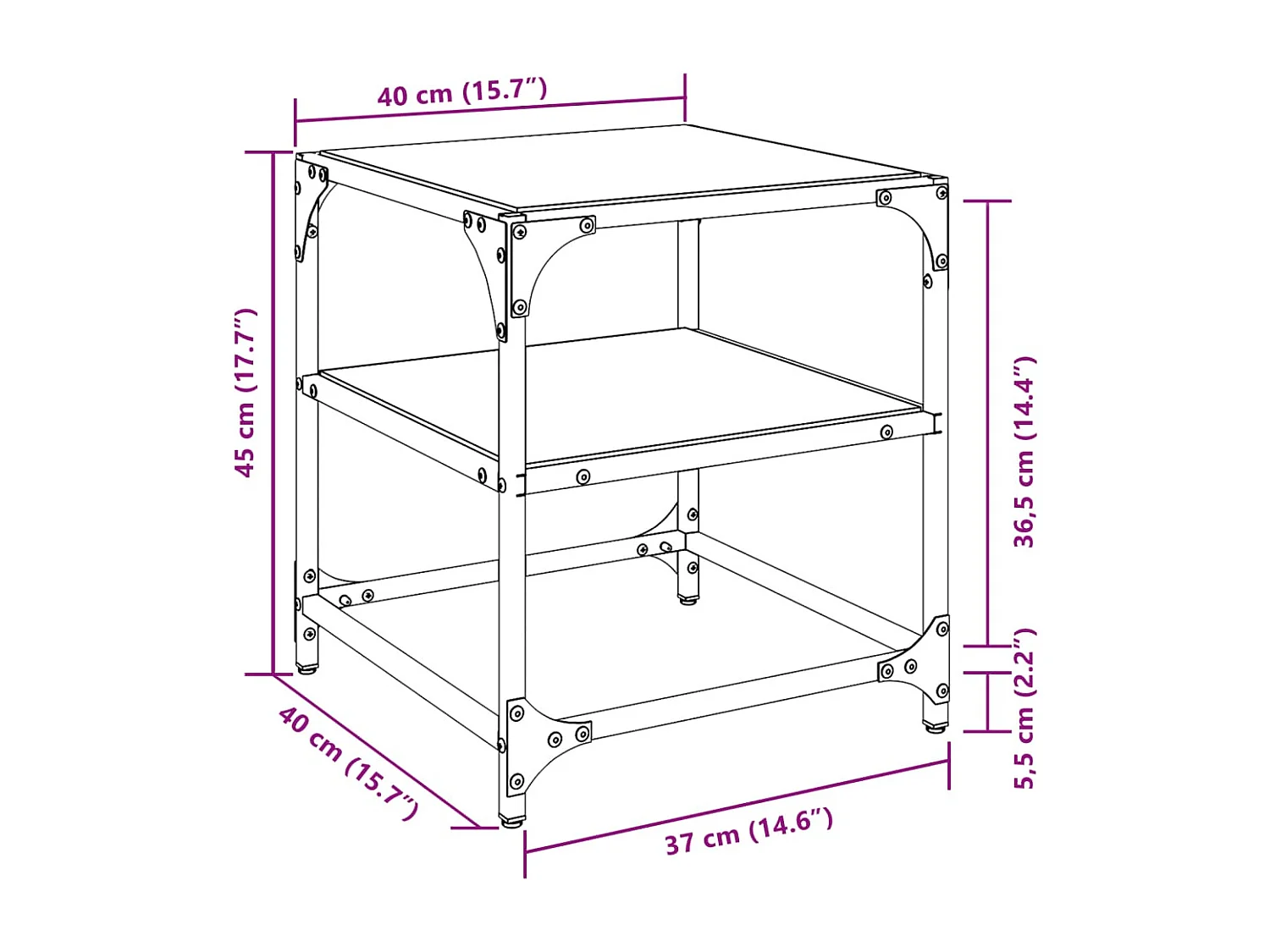 Couchtisch mit Glasplatte Transparent 40x40x45 cm Stahl