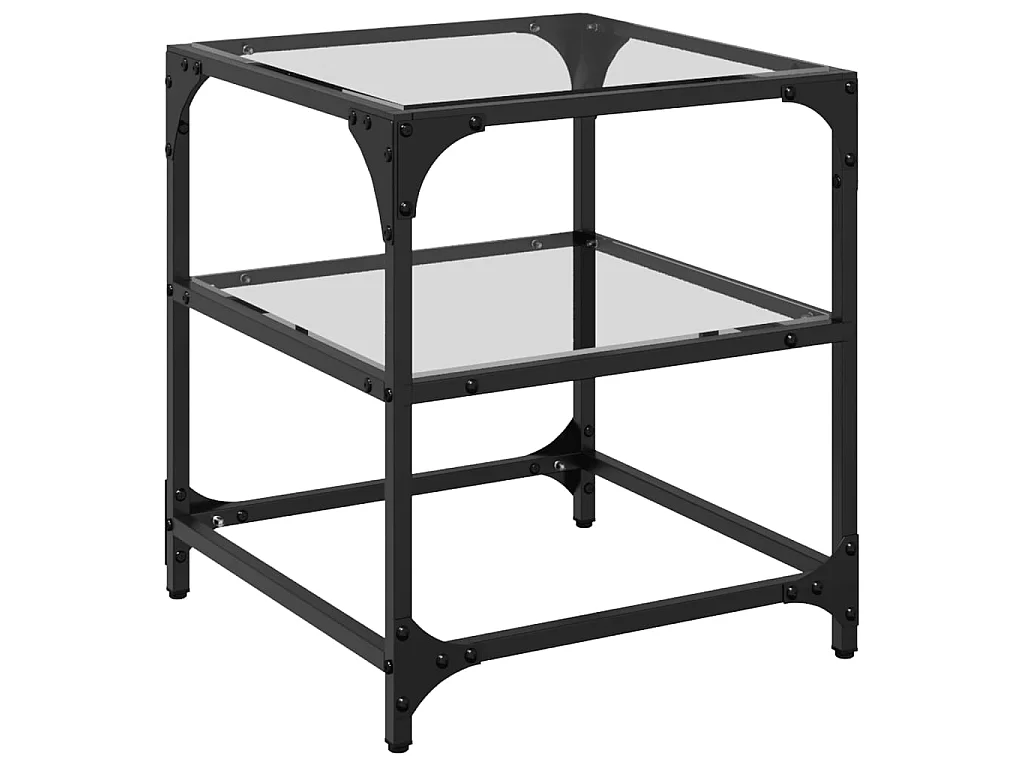 Salontafel met transparant glazen blad 40x40x45 cm staal