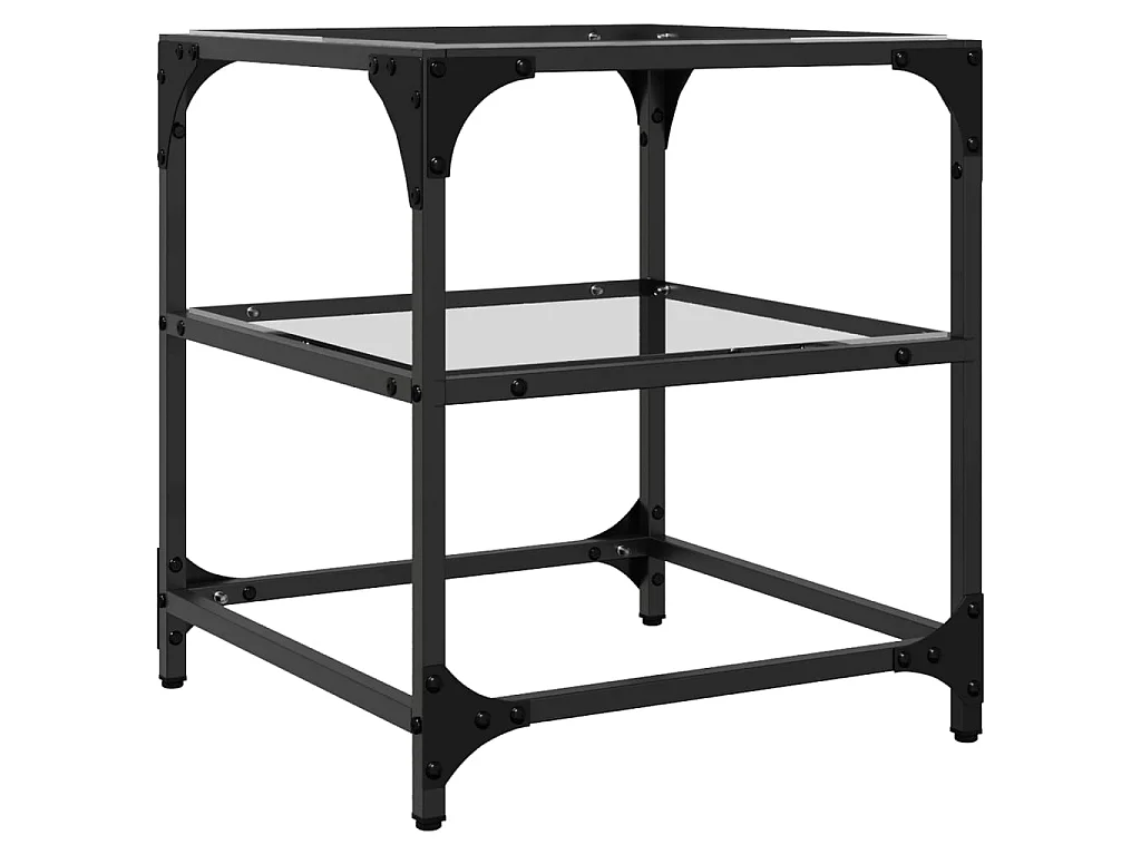 Salontafel met transparant glazen blad 40x40x45 cm staal