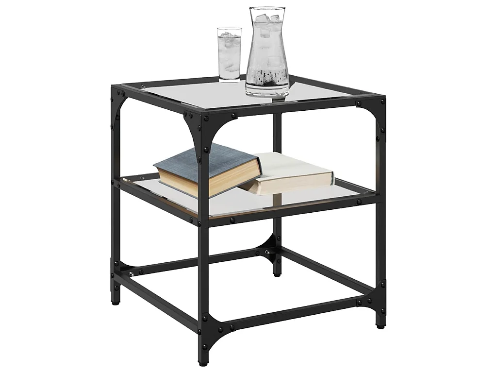 Couchtisch mit Glasplatte Transparent 40x40x45 cm Stahl