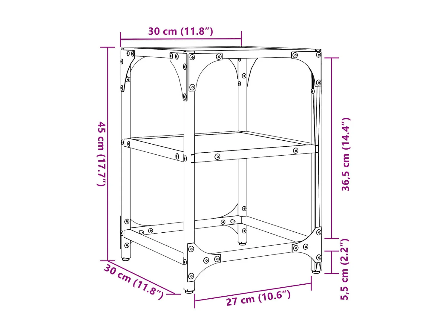 Couchtische mit Glasplatte 2 Stk. Transparent 30x30x45 cm Stahl