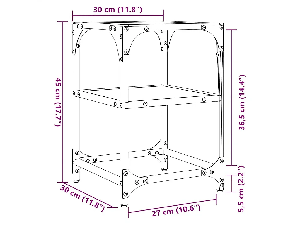 Salontafels 2 st met transparant glazen blad 30x30x45 cm staal